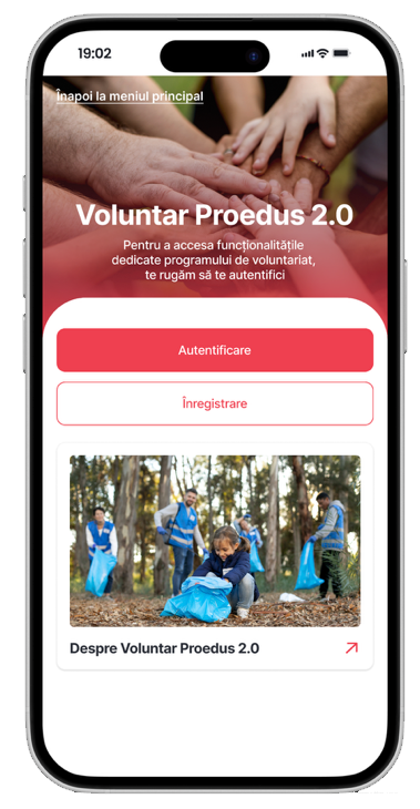 Ecranul Voluntar PROEDUS 2.0 din aplicația PROEDUS